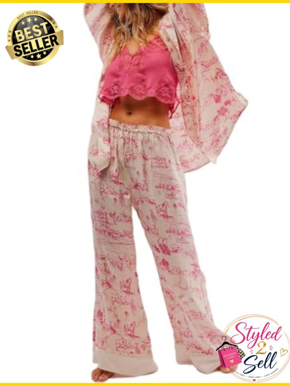 Satin Silk Pajama Set 2 Piece Button Down Lounge Set Long Sleeve Wide Leg
